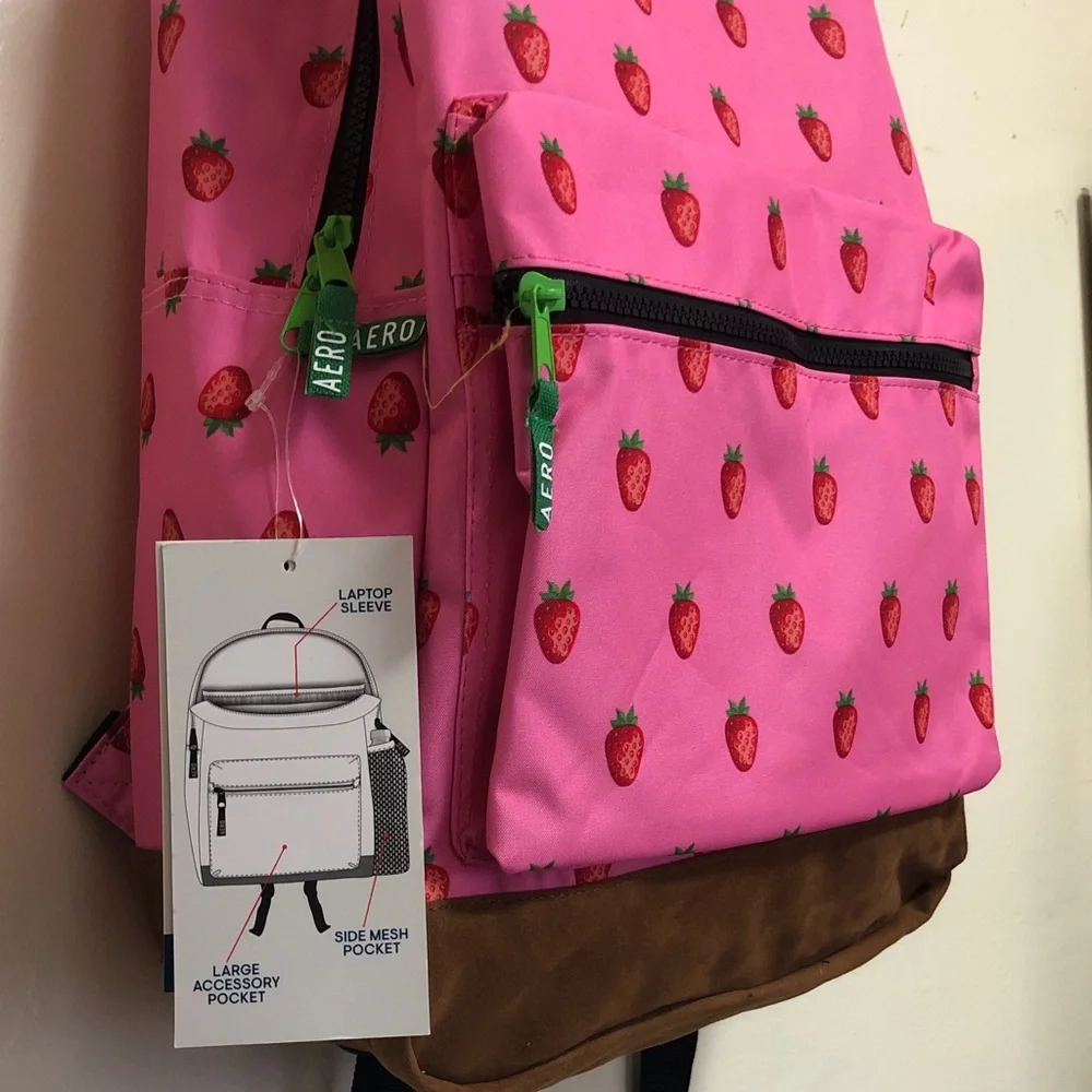 NWT Aeropostale Pink Strawberry Print Field Trip Backpack 11